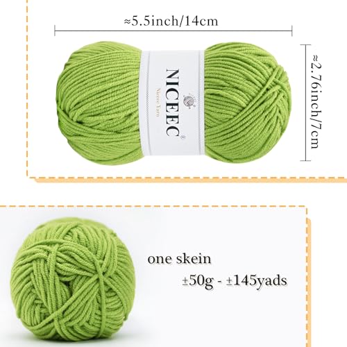 Image of NICEEC 300g Soft Assorted Colors Yarn - Sport Weight,100% Acrylic, 4 Ply, Bonbons Yarn for Crochet & Knit, DIY Project Starter Kit for Kids or Adults(Total 870yds) - Spring Green