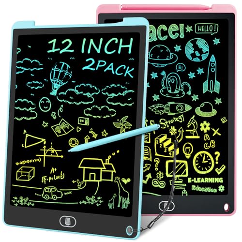 Electight 12 Inch 2 Pack LCD Drawing Tablet Kids Colorful Writing Pad Writing Boards Reusable Drawing Board Toddler Preschool Educational Toys Gifts for Kids 3 4 5 6 7 Year Old Boys Girls