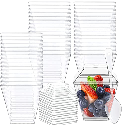JRUKM 150PCS 5 oz|150ML Mini Tasses à Dessert Verrines Gobelets à Dessert Réutilisables avec Couvercles & Cuillères Bols à Dessert Transparent Pour Mousse Crème...