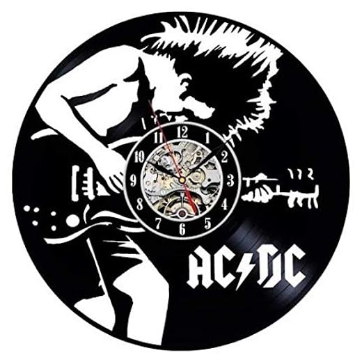 GODYS Reloj de Pared de Vinilo ACDC, Regalo artístico, Dormitorio, hogar, Registro Moderno, decoración Vintage, Reloj de Pared de Vinilo-A