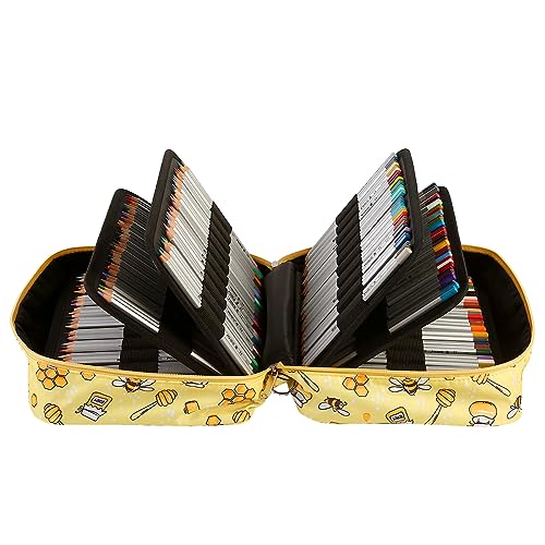 Image of Colored Pencil Case 100 Slots hold 300 pcs Pencils or 200 gel pens. Organizer Large Capacity with Handy Wrap Portable Multilayer Holder for Watercolor Pencils & Gel Pen Markers
