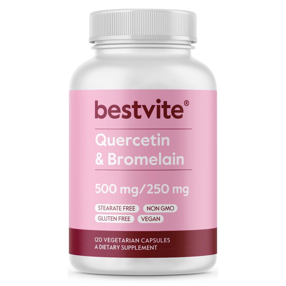 BESTVITE Quercetin with Bromelain 500mg/250mg (120 Veg Caps) - No Stearates 120 Count (Pack of 1)