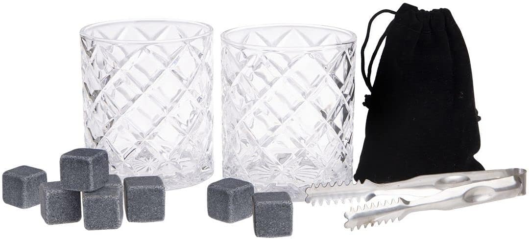 New BARTENDER 12 Piece Whisky Set Whiskey Glass Glasses Tongs Stones