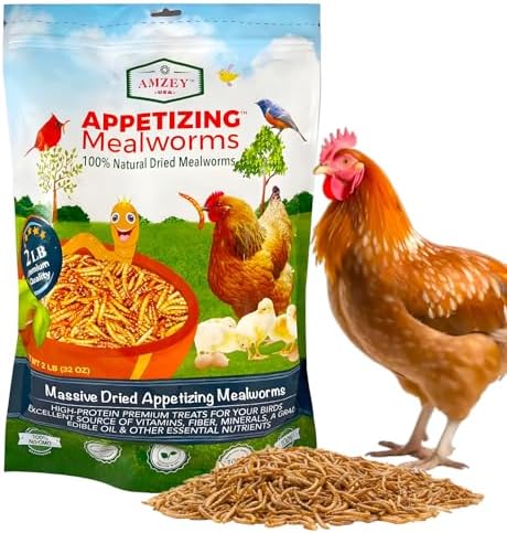 Amzey Dried Mealworms 2 LB, 100% Natural Meal Worms for Chicken &...