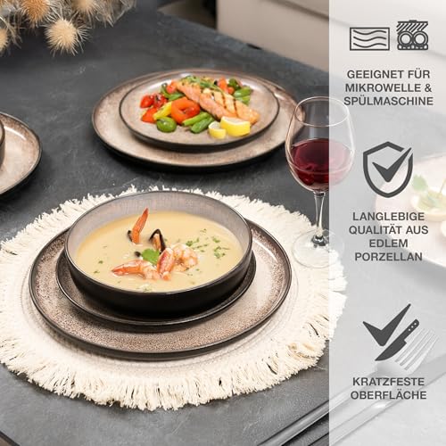 Moritz & Moritz VIDA Geschirrset 6 Personen Beige 18-tlg. - Modernes Porzellan Geschirr Set - Kratz-, Mikrowellen- & Spülmaschinenfest, Essgeschirr, Tafelservice, Kombiservice 6 Personen