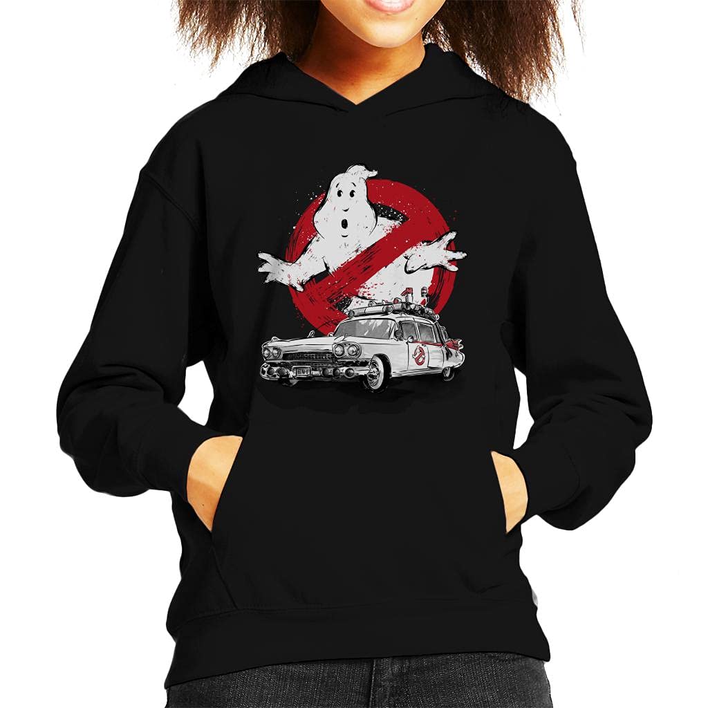 Cloud City 7 Ghostbusters Ecto 1 Sumi E Kid's Hooded Sweatshirt Black