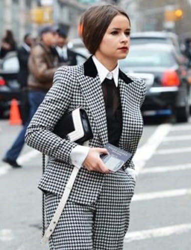 Women's Houndstooth 2 Pieces Suit One Button Jacket and Pants Business Office Lady2