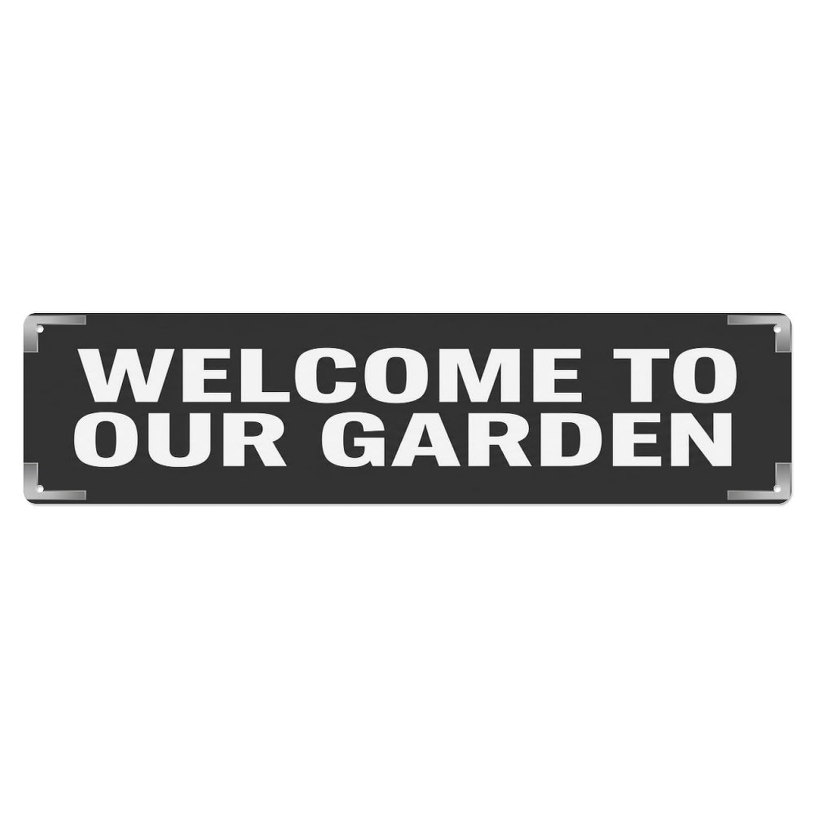 Vintage Welcome to Our Garden Charcoal Gray Metal Tin Sign