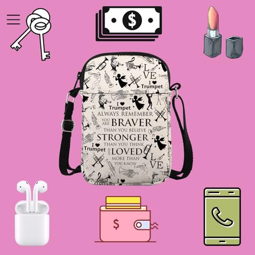 TSOTMO Trumpet Gift Always Remember You Are Braver Inspirational Crossbody Bag Trumpet Player Gift Gift for Band Teacher3