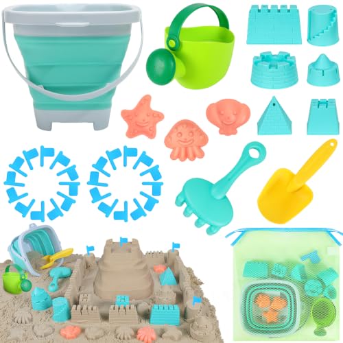 RACPNEL Collapsible Sand Bucket and Shovels Set with Mesh Bag