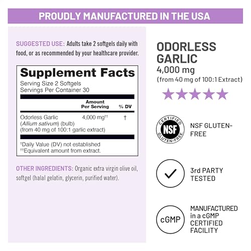 NatureWise Odorless Garlic Supplement 4000mg - Ultra Potent 100:1 Extract - Healthy Cholesterol Formula, Heart Health Support - Non-GMO, Gluten Free, with Halal Gelatin - 60 Count[30-Day Supply] - image 4