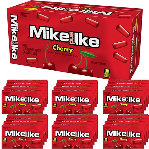 Image of Mike and Ike Cherry Candy, 0.78 Ounce Box (Pack of 24), Red Candy