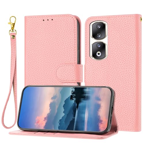 Coque Honor 90 Pro étui portefeuille cuir bleu clair avec support et porte-carte