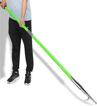 Katzowen 1PCS Green Grappling Hooks with Black Non-Slip Handle, Combined Boat Pole Hook for Docking,Marine Cargo Grabber Reach Retriever Tool, 3.2/6.5/9.8ft Lenght