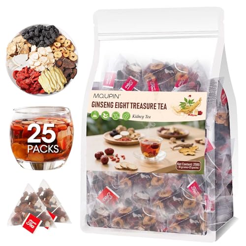 25 Beutel Ginseng Eight Treasures Tee Super-Nierenreinigungs-Entgiftungstee Koffeinfrei Acht FormulierungenSteigern Sie Ihre Energie und Ausdauer Verbessern Sie Ihren Schla for Men & Women250g