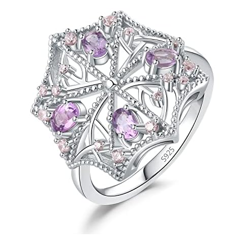 JewelryPalace Anillo Plata Mujer con Amatista Natural Púrpura Cover