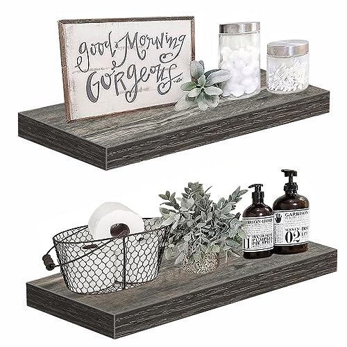 Qeeig Grey Floating Shelves Wall Shelf 24 Inches Long Rustic Bathroom Decor Bedroom Kitchen Living Room Wall Mounted 24 X 9 Inch Set Of 2 (008-60Gy) #TOP20