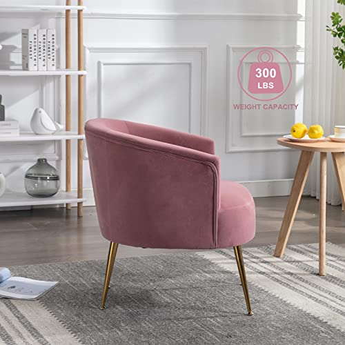 Kivenjaja Accent Barrel Chair, Modern Velvet Upholstered Club Armchair, Arm Chairs For Living Room Bedroom Small Space Plush With Golden Metal Legs, Dark Pink #TOP4