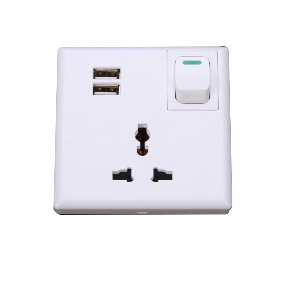 Foto4easy AC Power Socket Receptacle Wall Charger Outlet Plate with Dual USB Ports + Switch It Is Good for Hotel Restaurant, Home, Public Places to Charge Phone / Tablet /Mp3