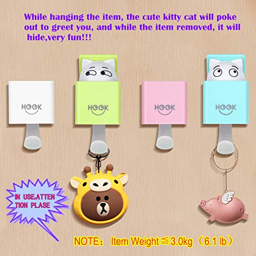 Juhot Cute Cat Wall Hook, Fun Adhesive Kids Wall Hooks For Boy And Girl Room Bedroom Hanging Towel, Coat, Hat, Scarf, Cloth, Key, Bag, Belt, Toy And More [4-Pack] #TOP1