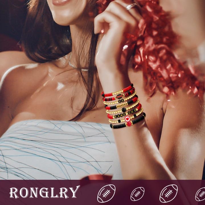 Football Bracelets for Women Game Day Bracelets for Women Beaded Sports Bracelets Clay Heishi Stackable Stretch Bracelets Set Game Day Outfits Accessories Football Bracelets Bulk Football Jewelry - Image 6