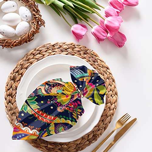Colorful Birds Indian Style Cloth Napkins Set Of 6, Cotton Blend Washable Reusable Table Dinner Napkins For Kitchen Hotel Restaurant Weddings Parties 20 X 20 Inch #TOP3