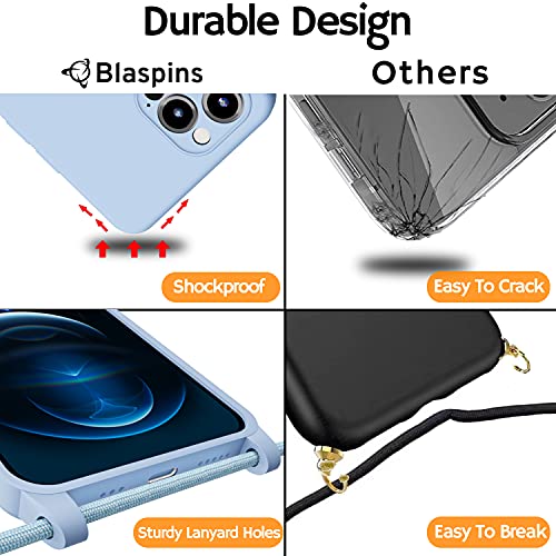 Blaspins Capa transversal com alça de cordão para iPhone 17 Pro Max, alça de silicone à prova de choque com gola sem mãos livres, corda ajustável, proteção contra quedas, à prova de choque, alça de