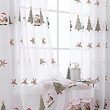 White and Red Christmas Curtains 72 inches Long for Living Room 2 Panels- Embroidered Xmas Tree Santa Floral Patterned Sheer Drapes for Winter Holiday Bedroom Kitchen Window Decoration,Green Gold