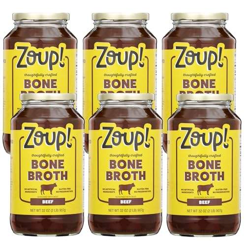 Image of Beef Bone Broth by Zoup! Keto-Friendly, Gluten Free, Fat Free, Non-GMO Clear Bone Broth - Great for Stock, Bouillon, Soup Base or in Gravy - 6-Pack (32 oz)