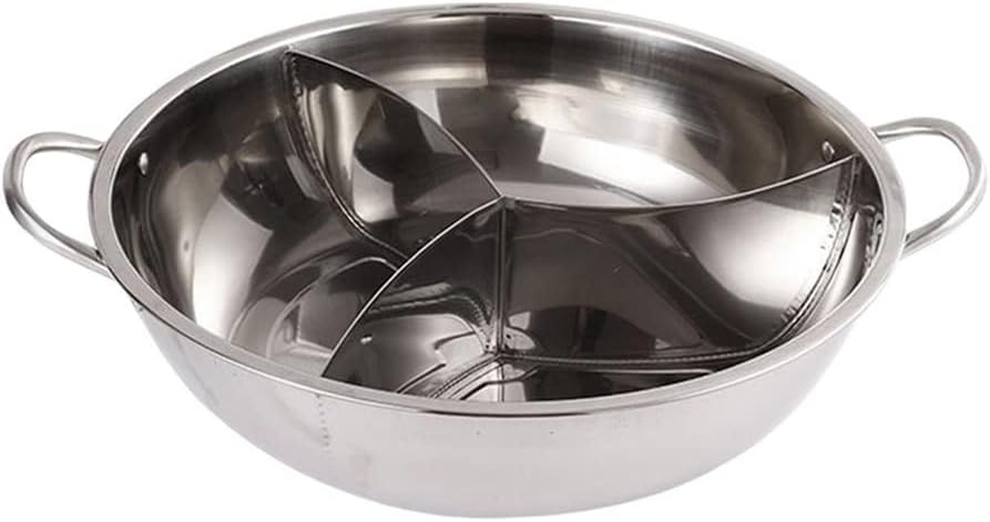 Chinese Chafing Dish Pot Cookware with 3 with Divider for Non-stick surface Kitchen Restaurant