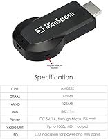 Vista 6 de SmartSee MiraScreen Adaptador de pantalla inalámbrico Dongle 1080P HD Screen Mirroring Media Player Stick para Tablet Smartphone Compatible