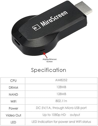 Miniatura 6 de SmartSee MiraScreen Adaptador de pantalla inalámbrico Dongle 1080P HD Screen Mirroring Media Player Stick para Tablet Smartphone Compatible con