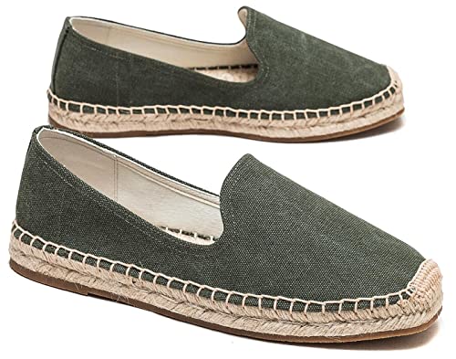 Image of Men's Classic Suede Canvas Round Cap Toe Espadrilles Loafers Pure Color Slip On Comfortable Flats Shoes