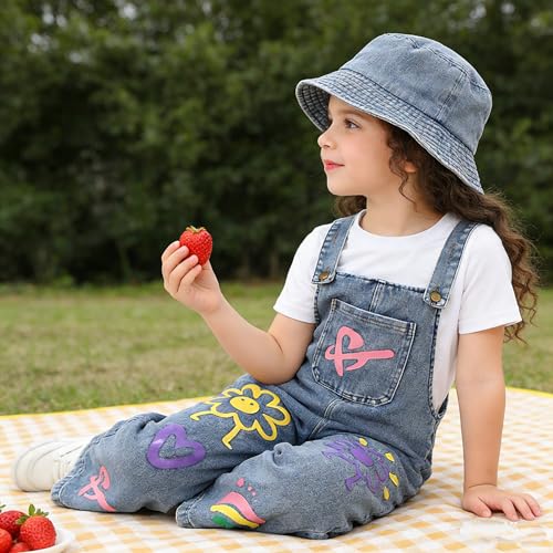 Image of OLMRJKD Toddler Girl Summer Clothes Short Sleeve Denim Overall Jumpsuit with Top Girls Spring Outfits Set