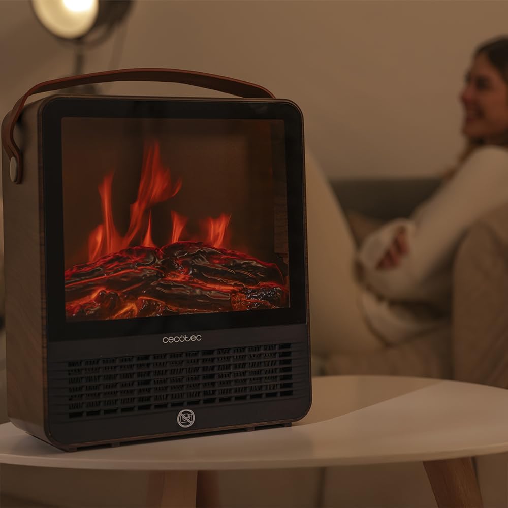 Cecotec Riscaldatore Caminetti Elettrici ReadyWarm 1500 Ceramic Flames. 1500W, in ceramica con Effetto Fiamma, Fino a 15m², 2 modalità di funzionamento, Silenzioso, Spegnimento Automatico