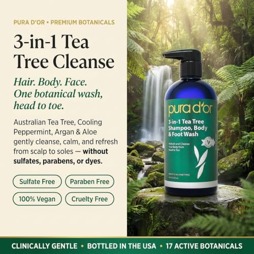PURA D'OR 3-in-1 Tea Tree Shampoo, Body & Foot Wash for Men & Women, 16oz - image 2