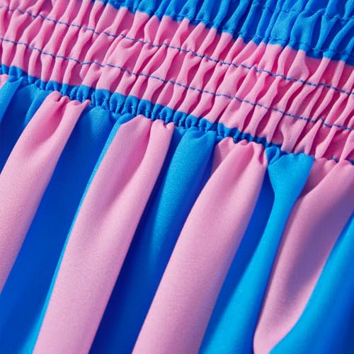 Image of KMBANGI Women Striped Sleeveless Maxi Dress Swing Patchwork Midi Dress Smocked Spaghetti Strap Colorful Long Sundress