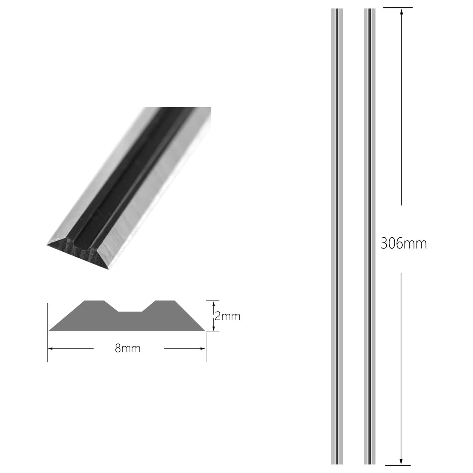 Cuchillas Cepilladoras HSS De 306x8x2,0mm, Aptas For Cepilladora De Espesor 2012 Y 2012NB, Doble Filo Tratado Térmicamente