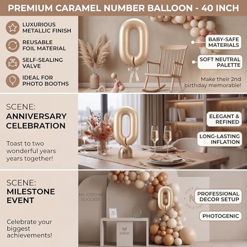 Image of Atpata Funky #0 Elegant Caramel Colour JUMBO 40 INCH Number Balloons Set | 0 to 9 Digit Shapes | Decorative Balloons for Milestones & Celebrations