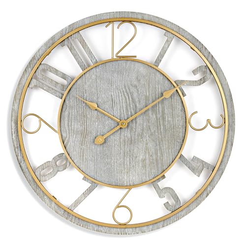 Sorbus Large Wall Clock for Living Room Decor – Easy to Hang 24-Inch Big Clock – Wooden Wall Art for Kitchen, Bedroom, Home, Office – Analog Decorative Wall Clock (Grey)