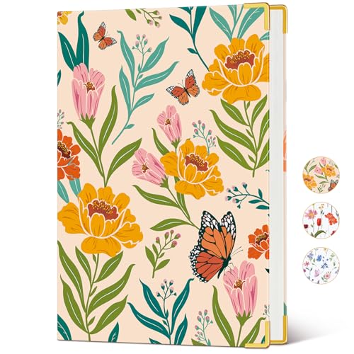 Carnet A5 en cuir à couverture rigide jaune floral chic