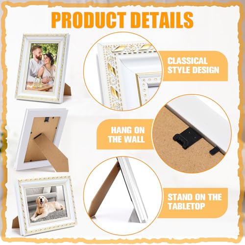 Image of 12 Pcs 4 x 6 Inch White Picture Frames Bulk Vintage Antique Ornate Retro Baroque Photo Frames with Backboard for Wall Hanging Tabletop Home Decor Wedding Christmas Display