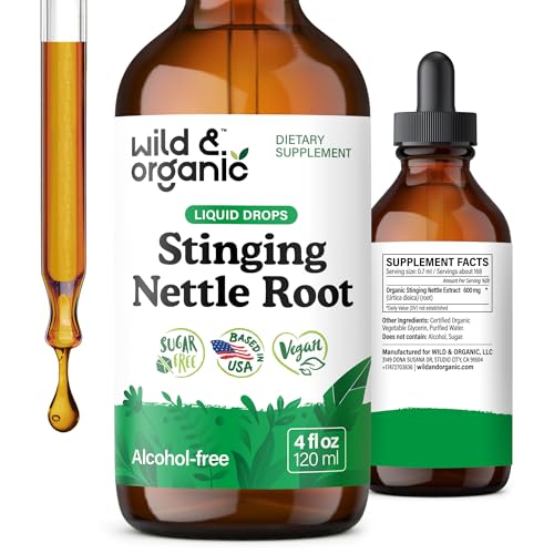 Wild & Organic Stinging Nettle Root Extract Drops - Urinary Support - Stinging Nettle Tincture for Men & Women - Add to Tea - Liquid Urtica Dioica Supplement - Vegan Sugar & Alcohol-Free - 4 fl oz