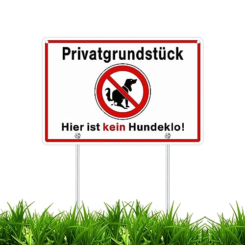SINMAO Schilder Hunde Verboten Steckschilder Alu 30x20cm(A4), Privatgrundstück Hier ist kein Hunde Schild Verboten mit Pfosten