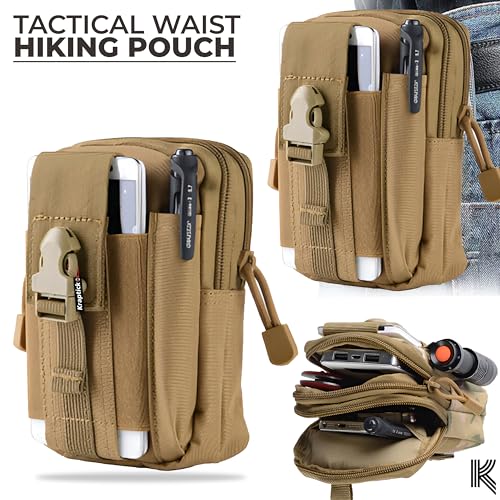 Image of Kraptick Multi-Purpose Water Resistant Waist Bag with Dual Compartment, Waist Bag Mobile Phone Holder, Waist Pack for Men, Women Camping Hiking Pouch (Beige)