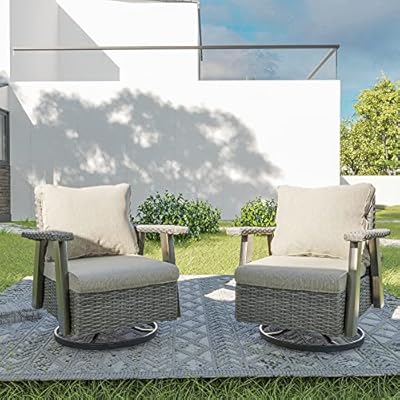 Joyside Patio Chair Set of 2 - Outdoor 360 Degree Swivel Rocker Chair with Durable Fabric Cushion and Ergonomic Structure, Patio Wicker Dining Chair(Grey/Beige) 51DLfUmAGIL. SS400