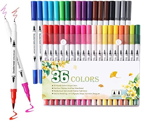 Upanic 36 Colors Brush Tip Markers for Adult Coloring,Coloring Markers for Lettering,Dual Tip Brush Pens for Kids Drawing,Coloring Pens for Art,Journal Planner,Doodle(36 White)