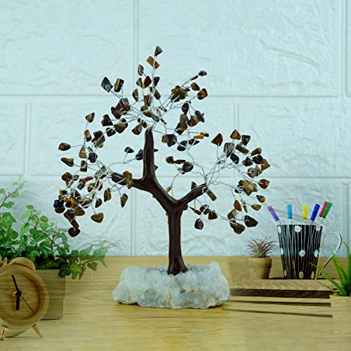 Image of REMEDYWALA Charged Energized Tiger Eye Crystal Tree Cluster Stone Base for Reiki Healing Tiger Eye Stones Crystal Tree 150 Beads