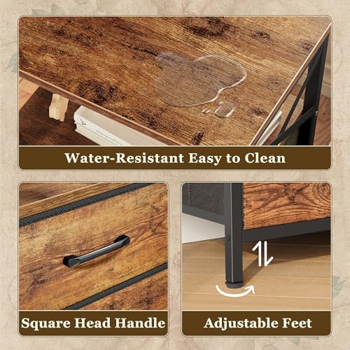 Huuger Nightstands Set of 2, Night Stand with Charger Station, 2 Drawer Side Table with Open Shelf, USB-C Port, End Table for Small Spaces, X Shaped Side Rail, Rustic Brown