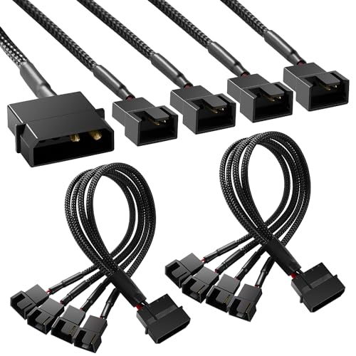 KUOQIY 2 Piezas Cable Adaptador de Molex a Ventiladores, Cable Adaptador de Alimentación para Ventilador de Refrigeración de 4 Pines Molex a 4 x 3 Pines / 4 Pines PMW 12 V